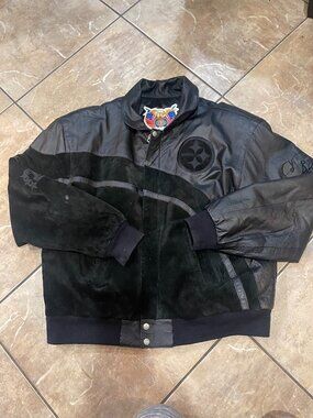 Jeff Hamilton Pittsburgh Steelers Leather Suede Bomber Jacket XL